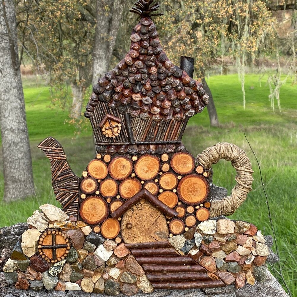 Handmade Wood Mosaic Fairy House